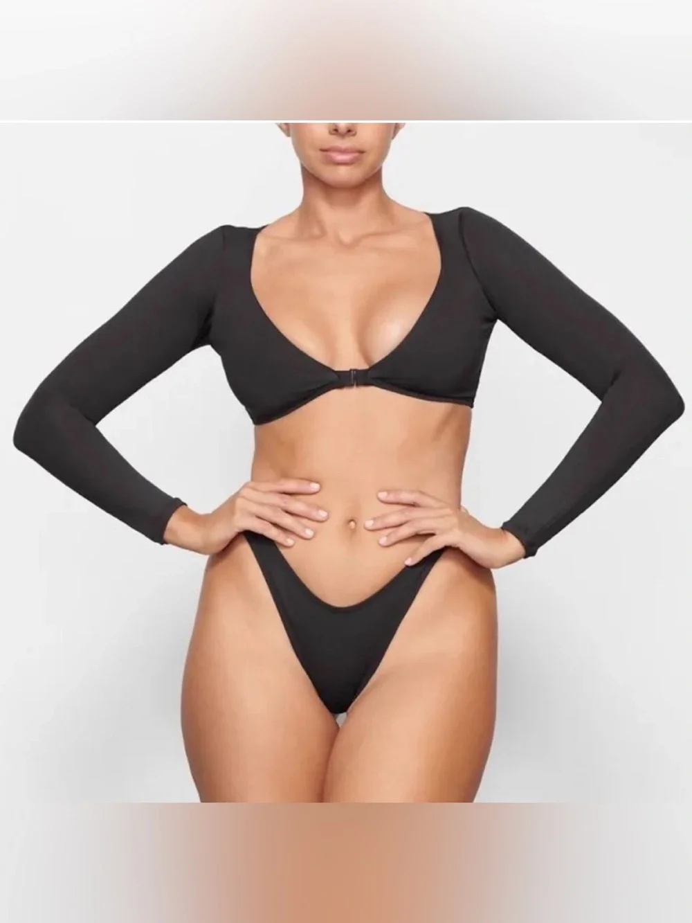 NWT SKIMS Signature Swim Long Sleeve Shrug Onyx Black Large vacation beach comfy